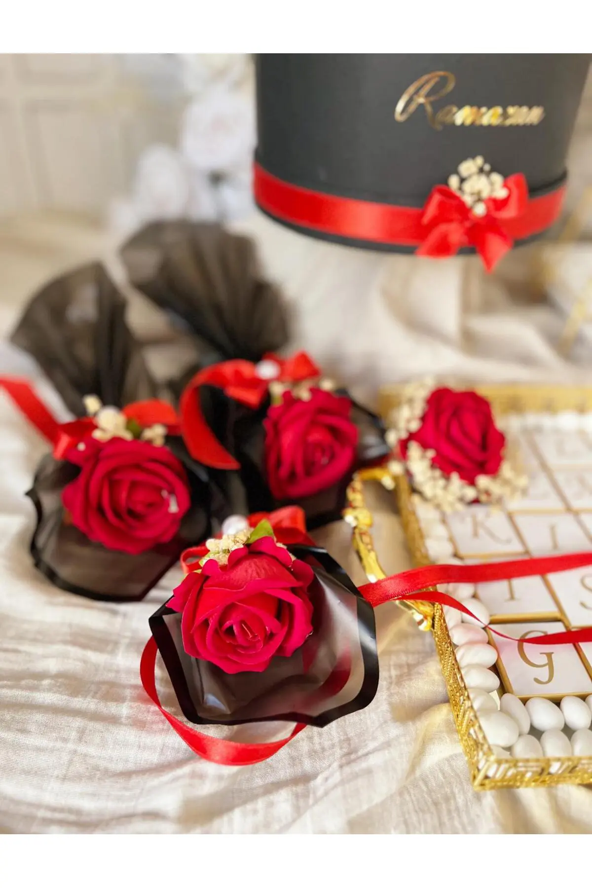 80+36 Adet Kız İsteme Çikolatası İsteme Çiçeği Nişan Çikolatası 3 Anne Gülü Kurdale - Görsel 4