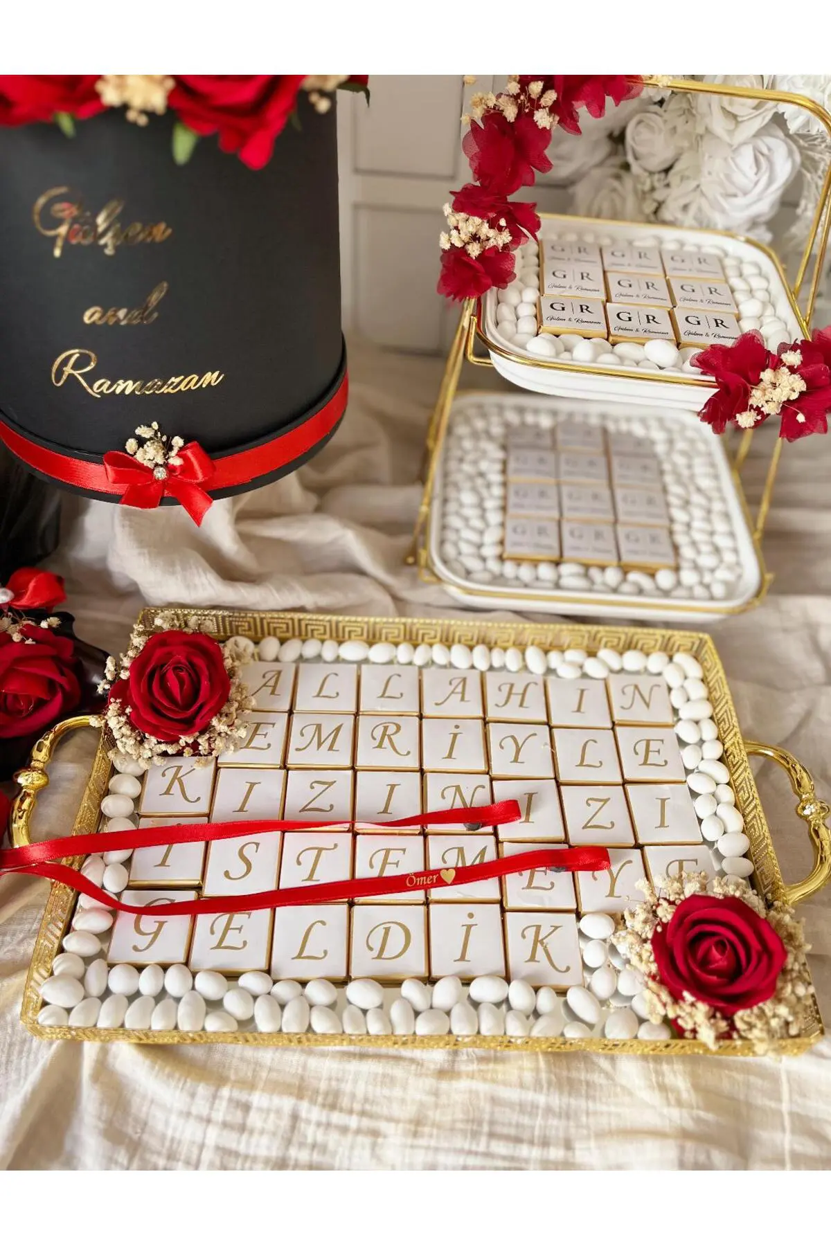 80+36 Adet Kız İsteme Çikolatası İsteme Çiçeği Nişan Çikolatası 3 Anne Gülü Kurdale - Görsel 5