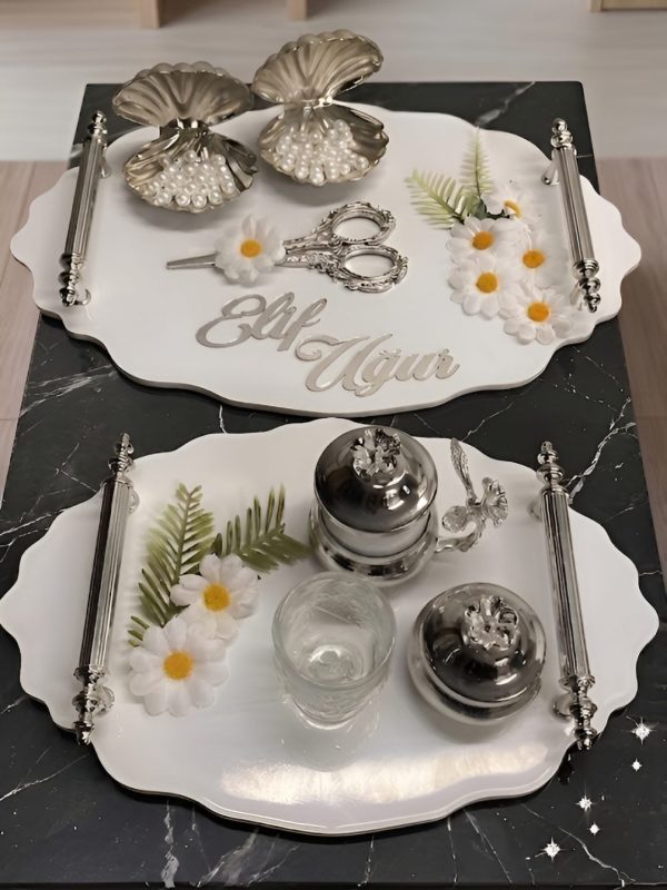 Oval Söz Nişan Tepsisi Kız İsteme Tepsisi Damat Kahve Tepsisi