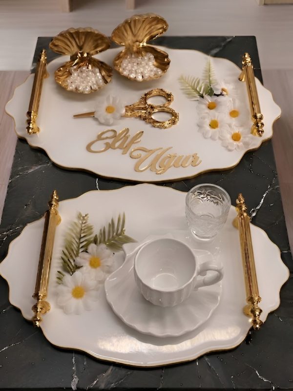 Oval Söz Nişan Tepsisi Kız İsteme Tepsisi Damat Kahve Tepsisi