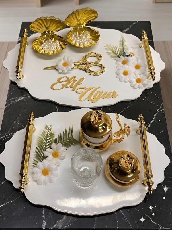 Oval Papatya Model Söz Nişan Tepsisi Kız İsteme Tepsisi Damat Kahve Tepsisi
