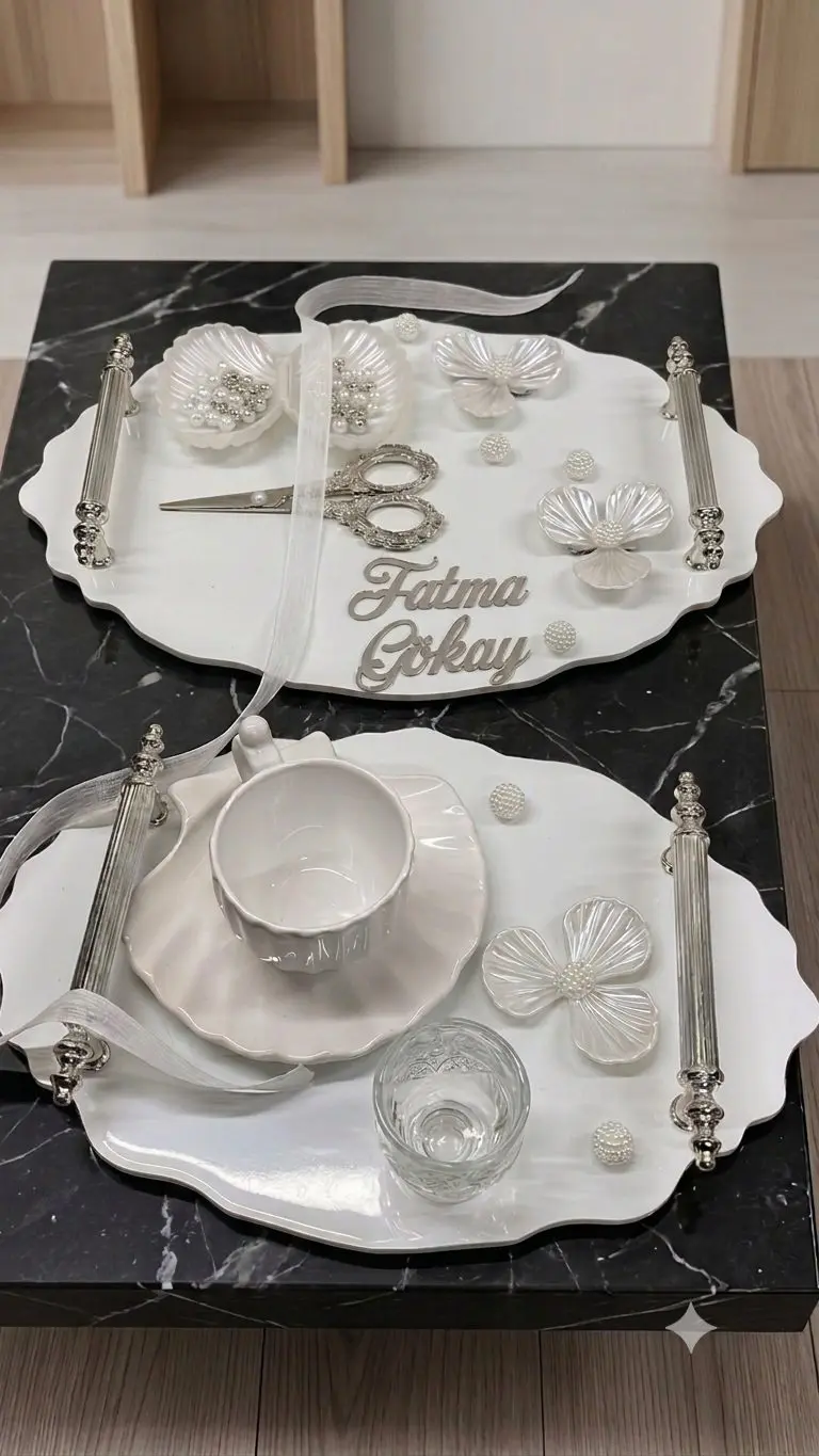 Oval Söz Nişan Tepsisi Kız İsteme Tepsisi Damat Kahve Tepsisi